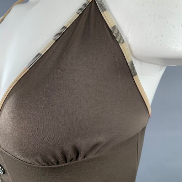 BURBERRY BRIT Size S Brown Beige Polyamide Blend Contrast Trim Swimsuit - Picture 5 of 8